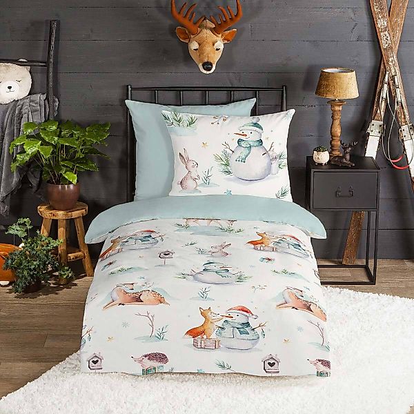 TRAUMSCHLAF Bettwäsche Schneemann Hase Igel, Flanell, günstig online kaufen