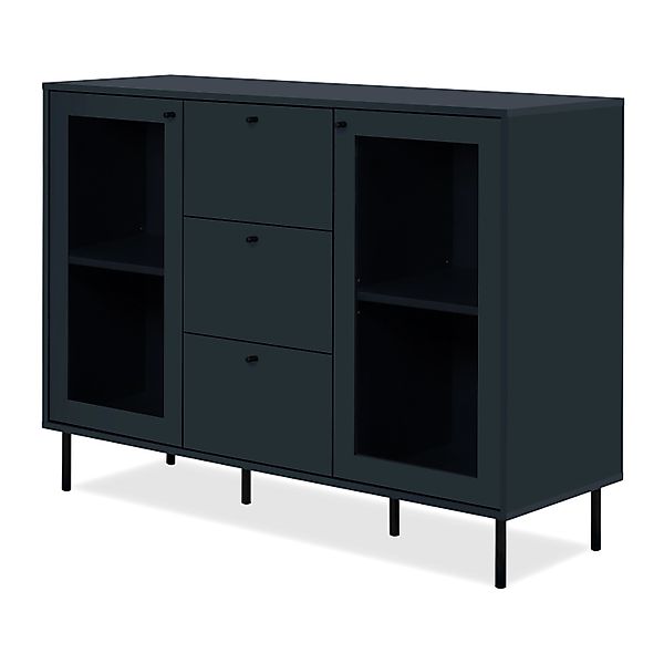 Furn.Design Kommode Blau 120 cm 4 Vitrinenfächer 3 Schubkästen Modern Barin günstig online kaufen