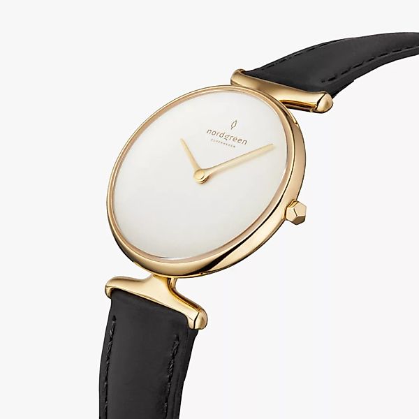 Armbanduhr Unika Gold | Weißes Ziffernblatt - Veganes Lederarmband günstig online kaufen