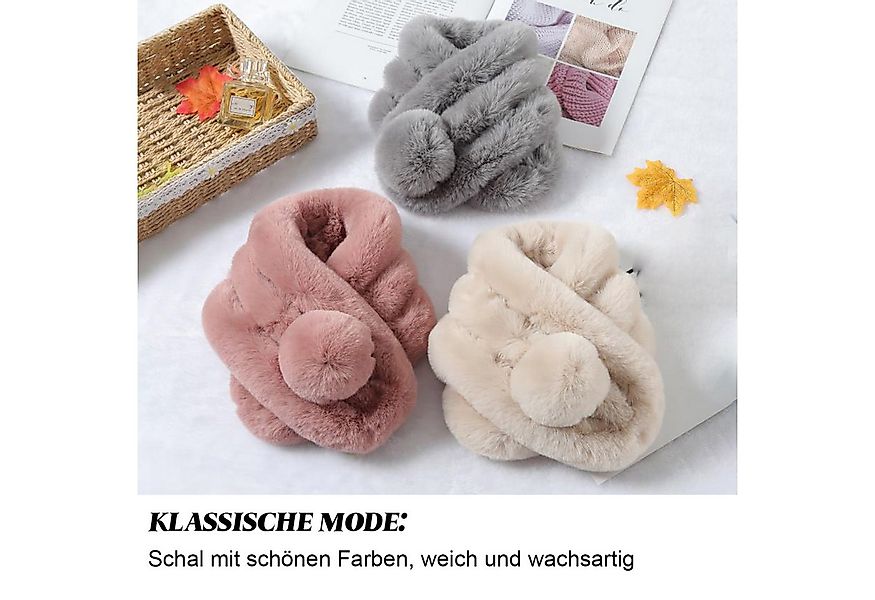 Refttenw Schal Damen Schal Winterschal Pelzkragen mit Bommel aus Kunstpelz, günstig online kaufen