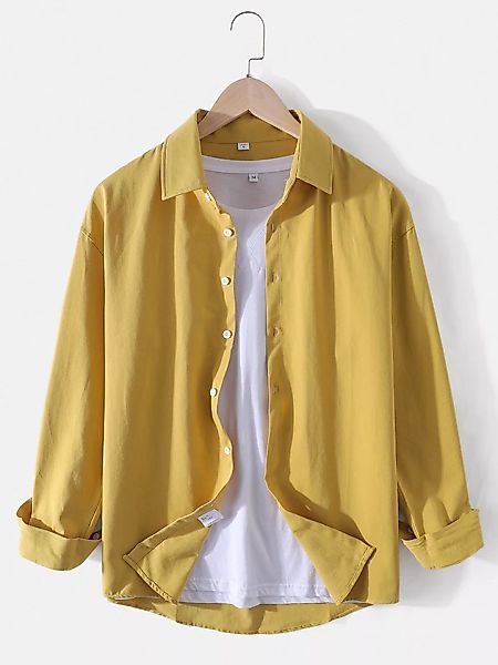 Herren Baumwolle Solid Color Casual Relaxed Fit Button Up Langarmhemden günstig online kaufen