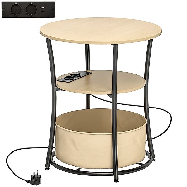 HOMCOM Rund‑Beistelltisch, 3 Ebenen mit Lade‑Station (2 Steckd., USB/USB‑C) günstig online kaufen