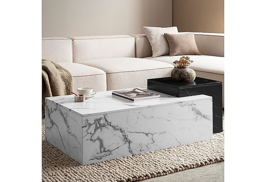 FINEBUY Couchtisch FB107240 Sofatisch Weiß 120 cm Marmor Optik Wohnzimmerti günstig online kaufen