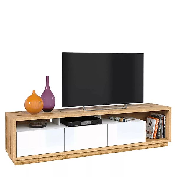 TV Lowboard in Wotan Eiche Nb. mit weiß Hochglanz CONWY-83, B/H/T ca. 200/5 günstig online kaufen
