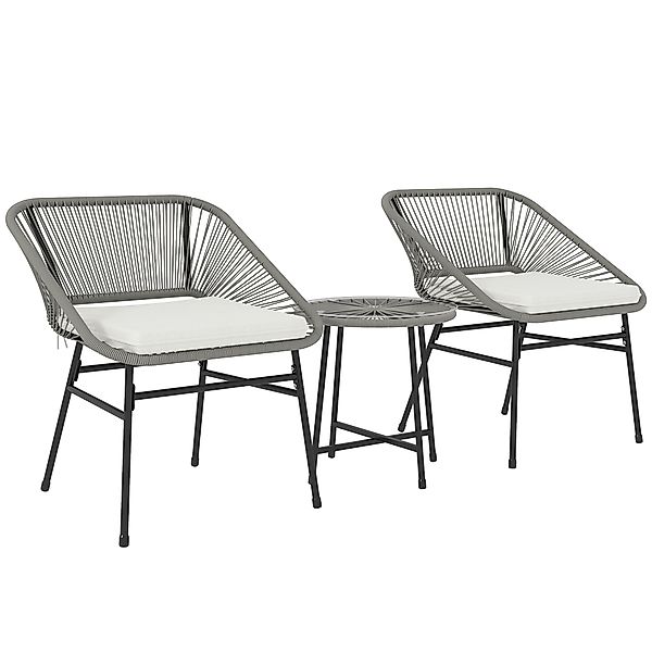 Outsunny Polyrattan Gartenmöbel Set, Outdoor Lounge Balkonmöbel für 2 Perso günstig online kaufen