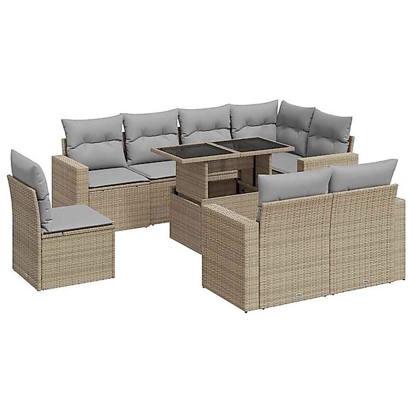 vidaXL 9-Tlg Garten-Sofagarnitur mit Kissen Beige Poly Rattan 3326340 günstig online kaufen
