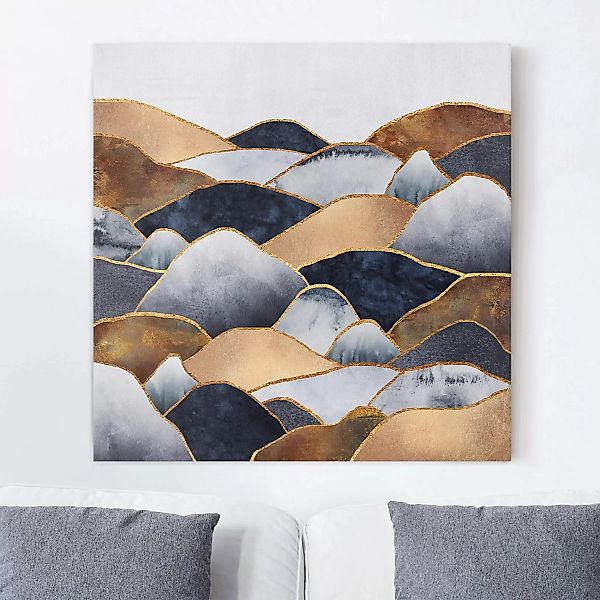 Leinwandbild Abstrakt - Quadrat Goldene Berge Aquarell günstig online kaufen