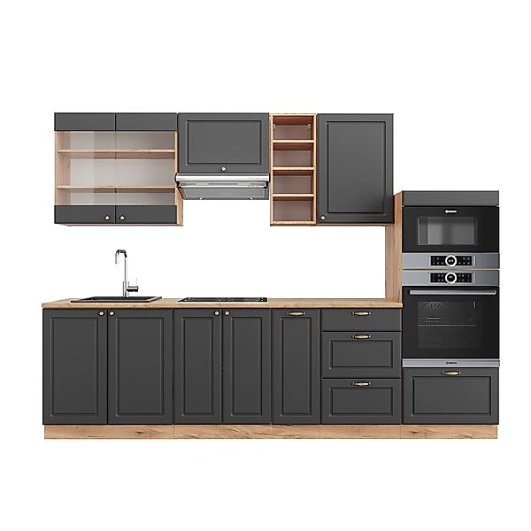 Vicco Fame-Line Küchenzeile Anthrazit Landhaus/Goldkraft Eiche 280 cm AP Ei günstig online kaufen