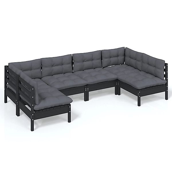 vidaXL 6-tlg Garten-Lounge-Set mit Kissen Schwarz Kiefer Massivholz Modell günstig online kaufen