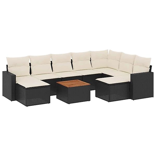 vidaXL 10-Tlg Garten-Sofagarnitur mit Kissen Schwarz Poly Rattan 3256735 günstig online kaufen