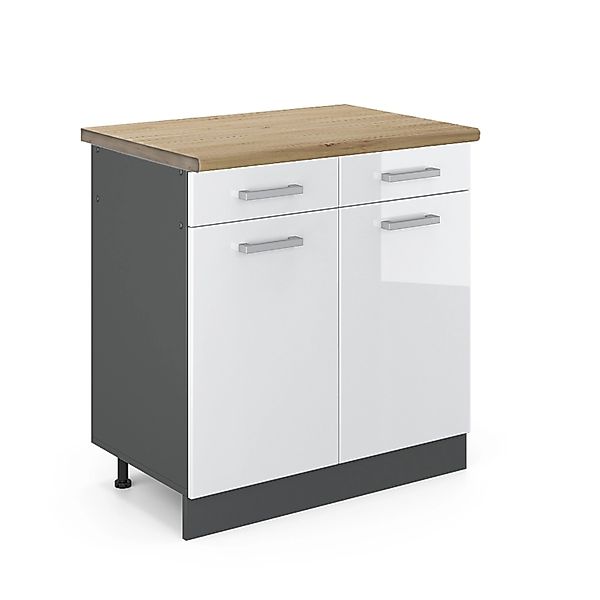 Vicco Küchenunterschrank R-Line Weiß Hochglanz/Anthrazit 80 cm AP Eiche günstig online kaufen