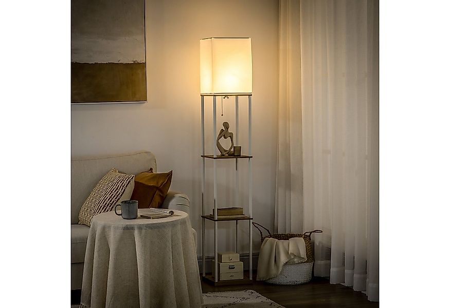 HOMCOM Stehlampe Stehlampe Wohnzimmer mit 3 Regalen, Stehlampe mit Fassung, günstig online kaufen
