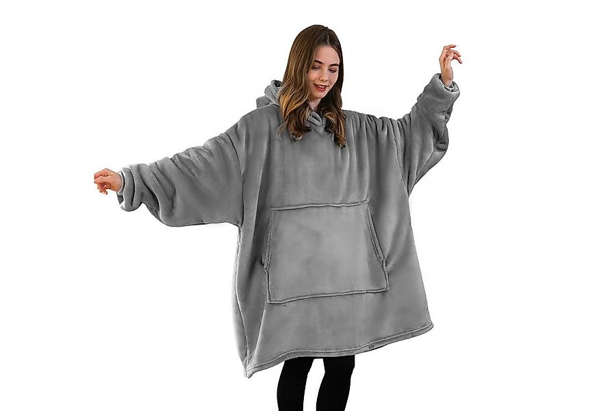 Wohndecke Tragbare Decke, Kuscheldecke mit Ärmeln, Sherpa, mit Taschen, Gra günstig online kaufen