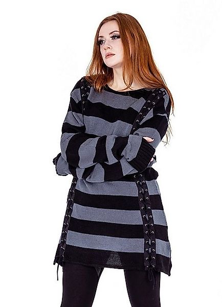 Vixxsin Longpullover Esmerelda Grau Strickpulli Pullover Gestreift Goth günstig online kaufen