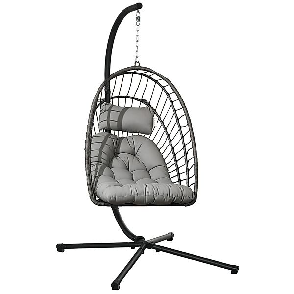 Outsunny Hängesessel Stahl PE Rattan Hellgrau 100L x 131B x 194H cm günstig online kaufen