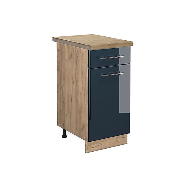 Vicco Küchenunterschrank Fame-Line Dunkelblau Hochglanz/Goldkraft Eiche 40 günstig online kaufen