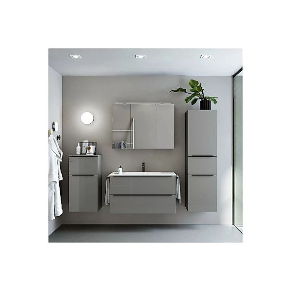 Badmöbel Komplett Set mit Spiegelschrank, 2 Handtuchhalter, Griffleisten sc günstig online kaufen