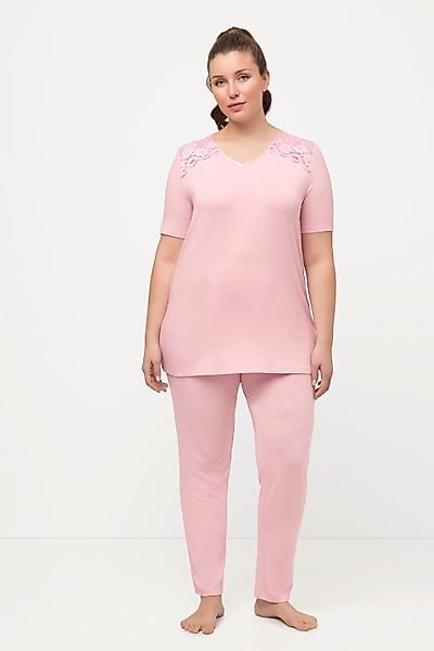 Ulla Popken Pyjama Pyjama Spitze V-Ausschnitt günstig online kaufen