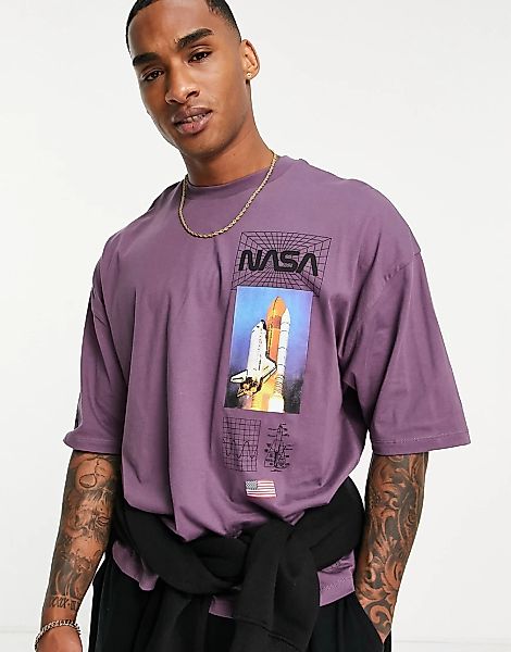 ASOS DESIGN – Oversize-T-Shirt in Lila mit NASA-Print günstig online kaufen