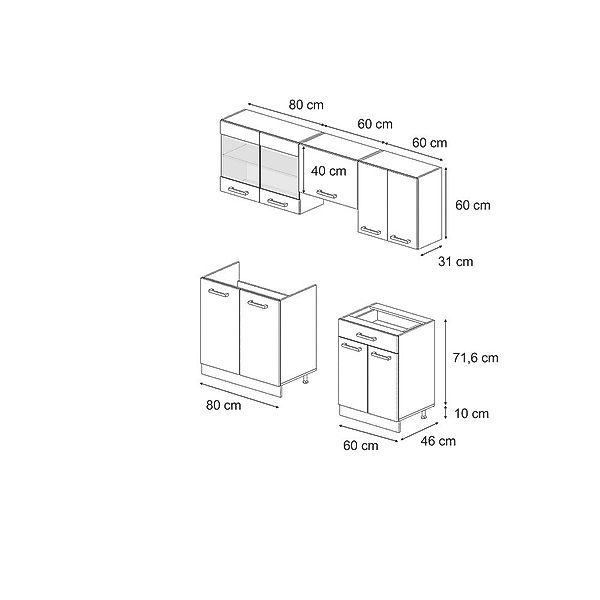 Vicco Küchenzeile R-Line, Goldkraft Eiche/Weiß/Weiß, 200 günstig online kaufen