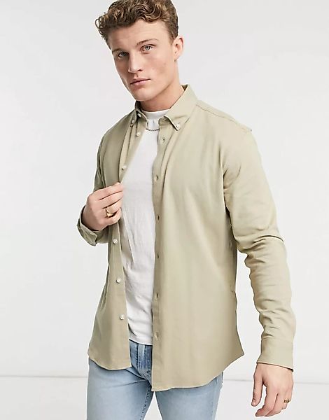 Selected Homme – Jersey-Hemd in Beige-Neutral günstig online kaufen