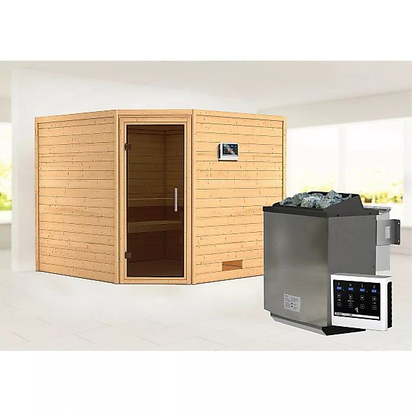 Karibu Sauna »"Leona" mit graphitfarbener Tür Ofen 9 kW Bio externe Strg mo günstig online kaufen