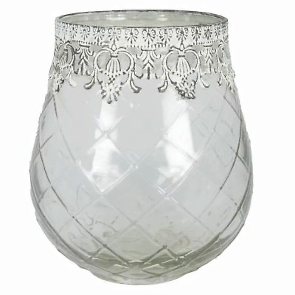 B & S Teelichtglas Windlicht Vintage bauchig mit Metallrand und Rautenmuste günstig online kaufen