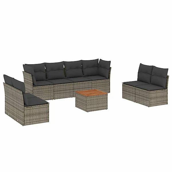 vidaXL 9-Tlg Garten-Sofagarnitur mit Kissen Grau Poly Rattan 3255913 günstig online kaufen