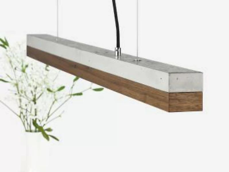 Moderne LED Pendelleuchte Beton Holz lang Esstisch günstig online kaufen