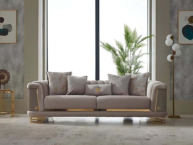 JVmoebel Sofa Grau Couch Modern Dreisitzer Sofa 3 Sitzer Stoffsofa Polsters günstig online kaufen