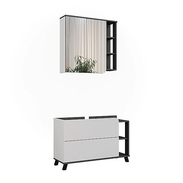 Vicco Badmöbel-Set Karen Anthrazit/Weiß 2 Teile Opt 2 günstig online kaufen