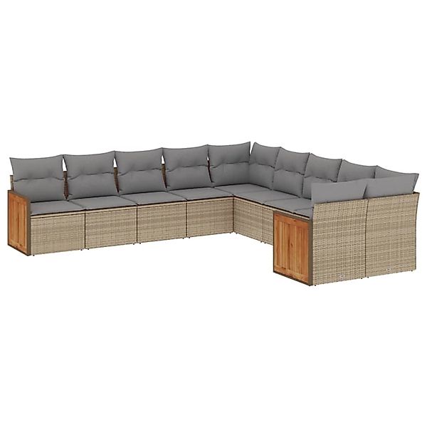 vidaXL 10-Tlg Garten-Sofagarnitur mit Kissen Beige Poly Rattan 3228033 günstig online kaufen