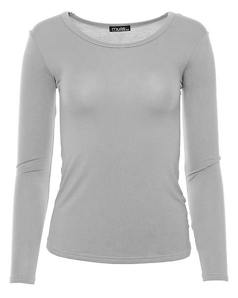 Muse Rundhalsshirt Basic Rundhals Langarmshirt Skinny Fit 1093-O günstig online kaufen