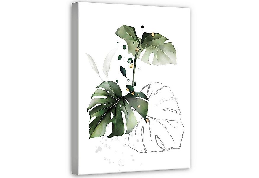 Wallarena Leinwandbild Blätter Grün Gold Abstrakt Modern Wandbilder Wand De günstig online kaufen