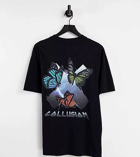 COLLUSION – T-Shirt in Schwarz mit Schmetterlingsgrafik günstig online kaufen