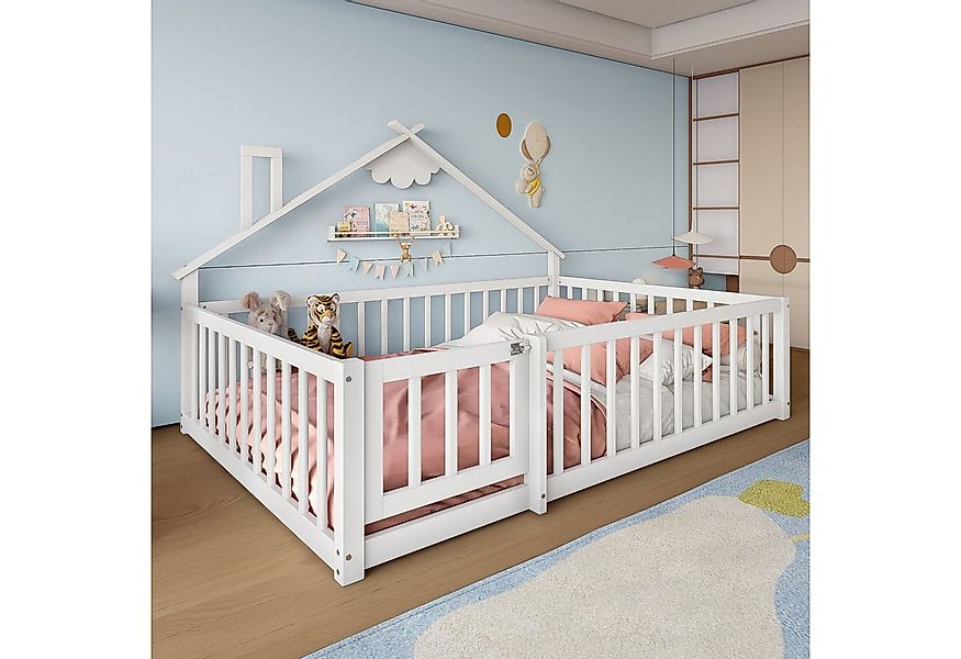 TavilaEcon Kinderbett Flachbett, Traumhaus-Design, Geländer mit Schloss, Ki günstig online kaufen