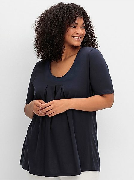 Sheego T-Shirt T-Shirt Kurzarm in A-Linie, mit Kellerfalten am Ausschnitt günstig online kaufen