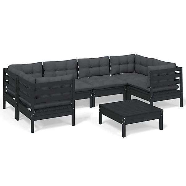 7-tlg. Garten-lounge-set Mit Kissen Schwarz Kiefernholz günstig online kaufen