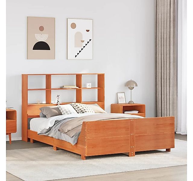 vidaXL Bett, Massivholzbett ohne Matratze Wachsbraun 135x190 cm Kiefernholz günstig online kaufen