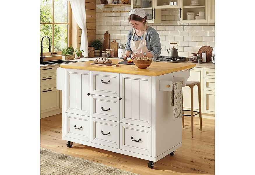 KLAM HOME Kücheninsel Kücheninsel mit ausziehbarer Arbeitsplatte und Rollen günstig online kaufen