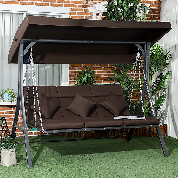 Outsunny Hollywoodschaukel Gartenschaukel mit Sonnendach, 3-Sitzer, günstig online kaufen