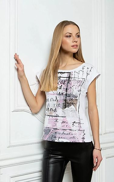 Passioni Print-Shirt mit schwarz-rosa abstraktem Paris-Print mit Schriftzug günstig online kaufen