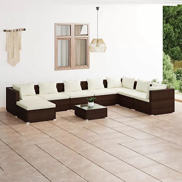 Vidaxl 9-tlg. Garten-lounge-set Mit Kissen Poly Rattan Braun günstig online kaufen