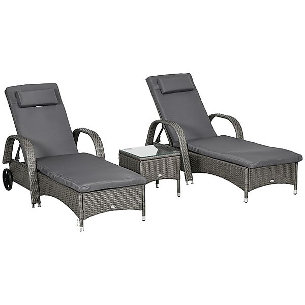 Outsunny Sonnenliege Gartenliege 3er-Set Gartenmöbel, Polyrattan & Metall, günstig online kaufen