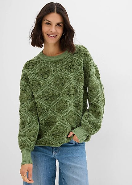 bonprix Strickpullover mit Rundhalsausschnitt, mit Jacquard-Muster, Langarm günstig online kaufen