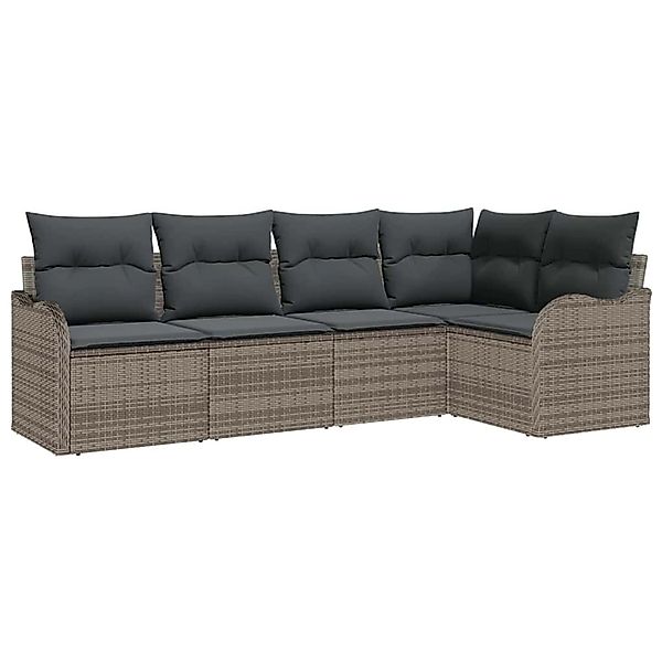 vidaXL Garten-Sofa-Set mit Kissen mit Speicher 5-Tlg Grau Poly Rattan 33543 günstig online kaufen