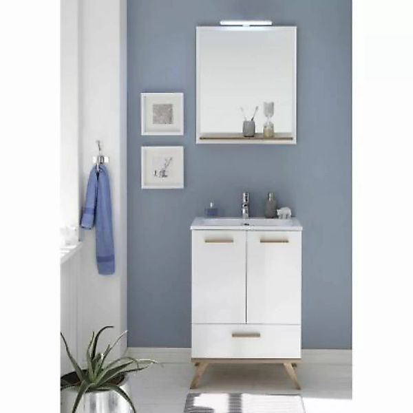 Lomadox Waschplatz-Set MALANJE-66 Waschtisch und Spiegel in weiß glänzend & günstig online kaufen