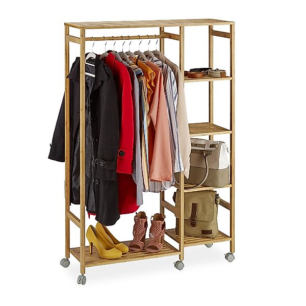 relaxdays Kleiderständer Rollgarderobe Bambus günstig online kaufen