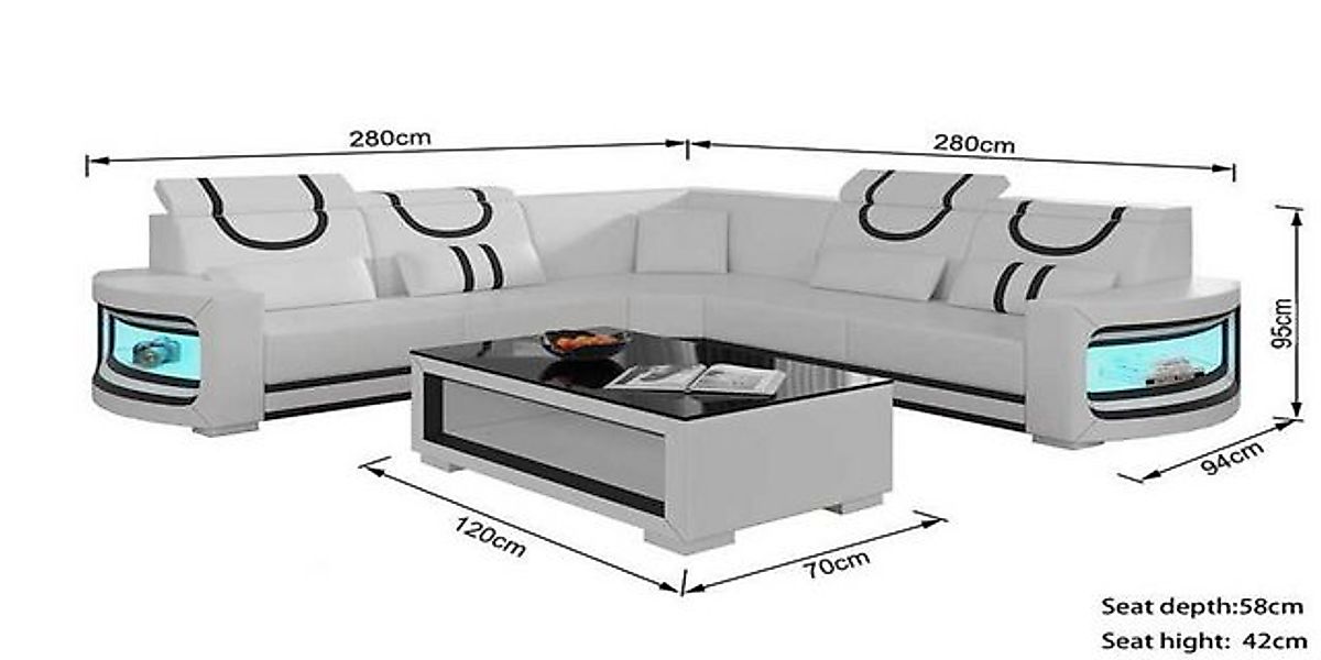 Xlmoebel Ecksofa Neues Design-Weißledersofa in L-Form mit luxuriöser Eckgar günstig online kaufen