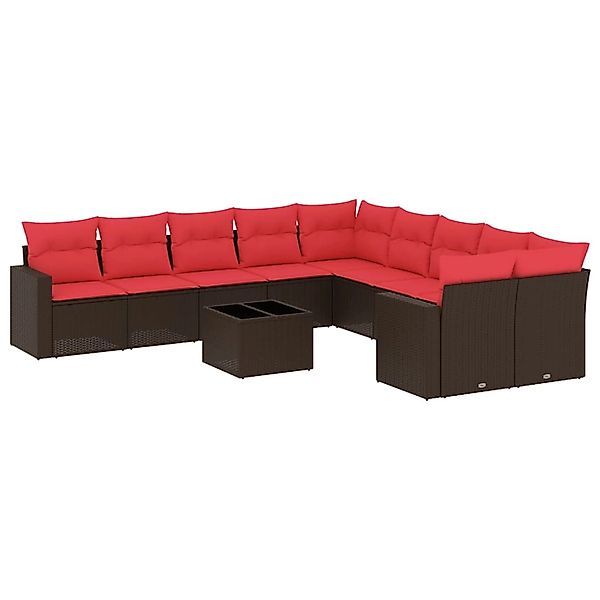 vidaXL 11-Tlg Garten-Sofagarnitur mit Kissen Braun Poly Rattan 3219514 günstig online kaufen